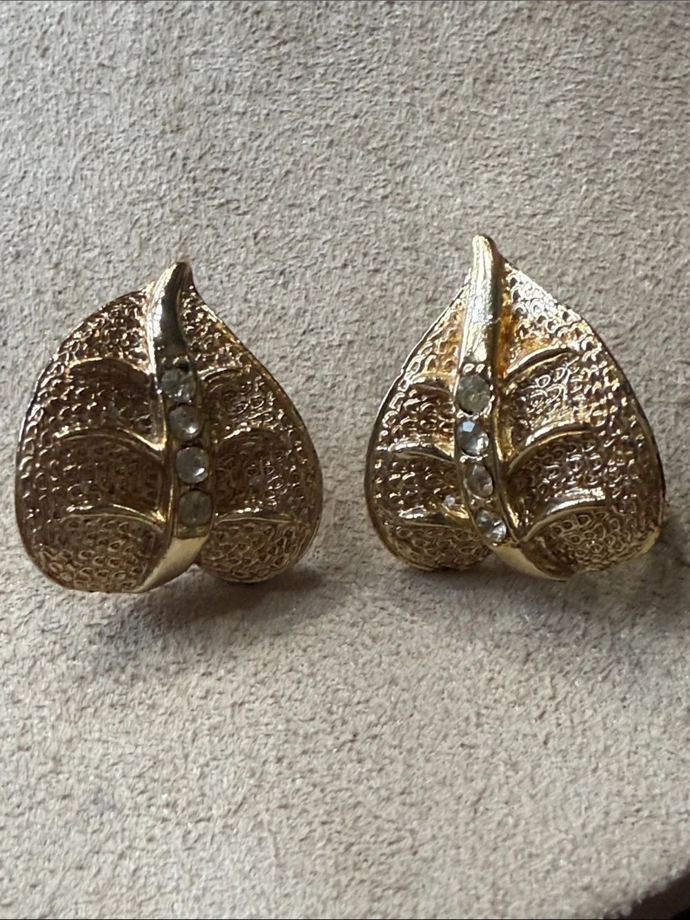 Cora Vintage Gold Leaf Crystal Accent Clip-On Earrings!